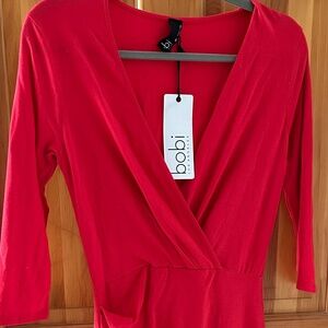 NWT Anthropologie Bobi XS Asymetrical V Neck Ruched Wrap Dress
